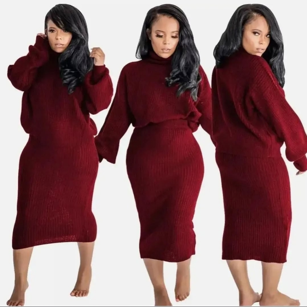 Elegant Burgundy Knit Dress